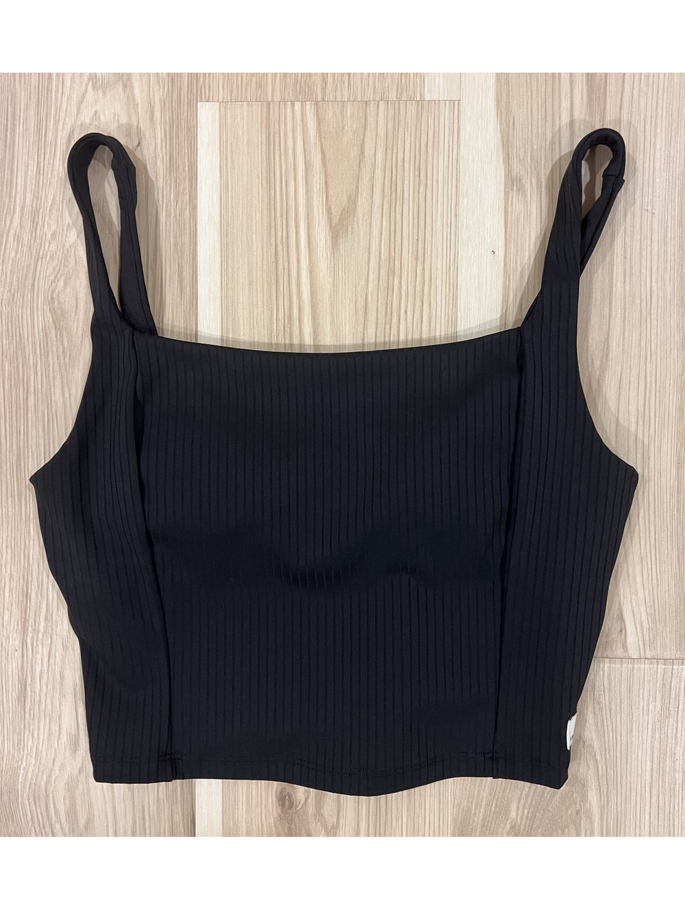 Vuori Black Ribbed Square Neck Crop Tank Built In Bra Small